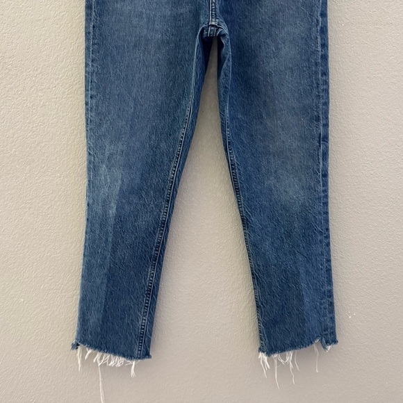 Agolde Riley Jeans 25 Denim Blue High Crop Straight Raw Hem Button Fly Classic - Picture 7 of 12